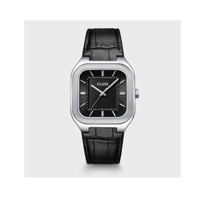 RELOJ CLUSE BLACK SILVER QUADRUS LEATHER