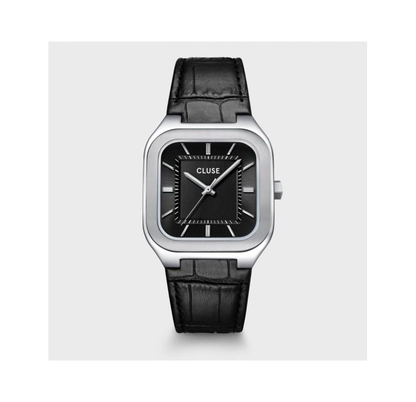 RELOJ CLUSE BLACK SILVER QUADRUS LEATHER
