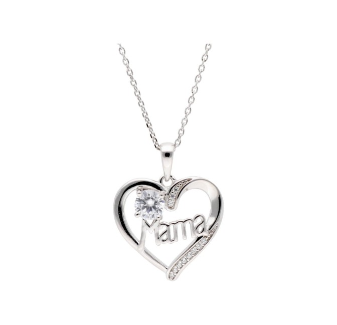 COLGANTE CORAZÓN MAMA PLATA Y CIRCONITAS