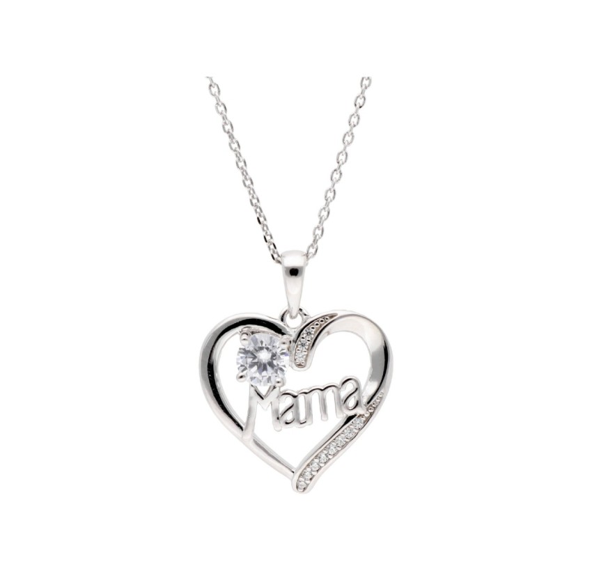 COLGANTE CORAZÓN MAMA PLATA Y CIRCONITAS