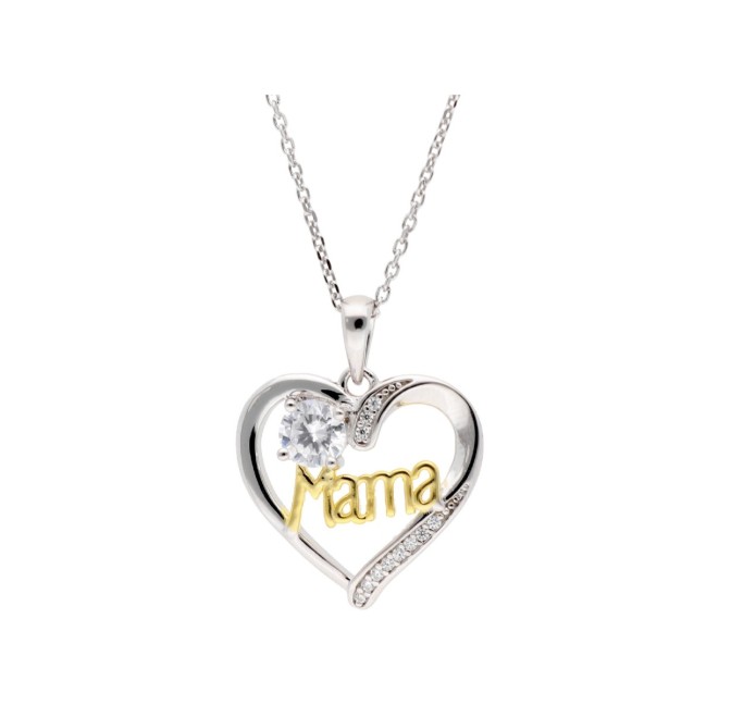 COLGANTE CORAZÓN MAMA PLATA Y CIRCONITAS