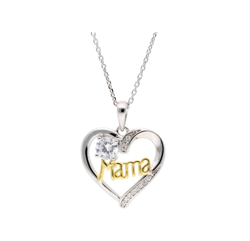 COLGANTE CORAZÓN MAMA PLATA Y CIRCONITAS