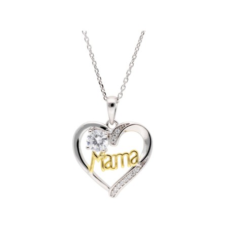 COLGANTE CORAZÓN MAMA PLATA Y CIRCONITAS