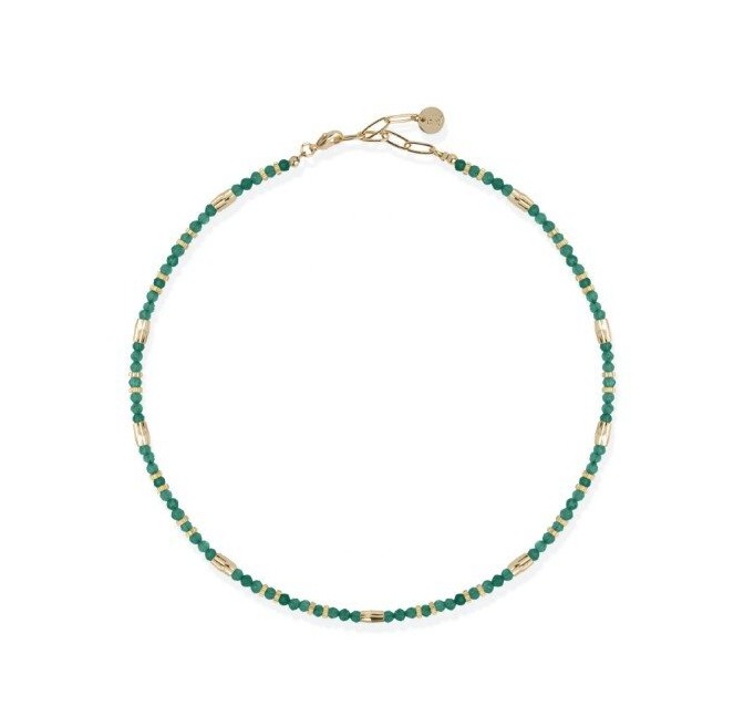COLLAR ACERO DORADO Y VERDE LIUJO