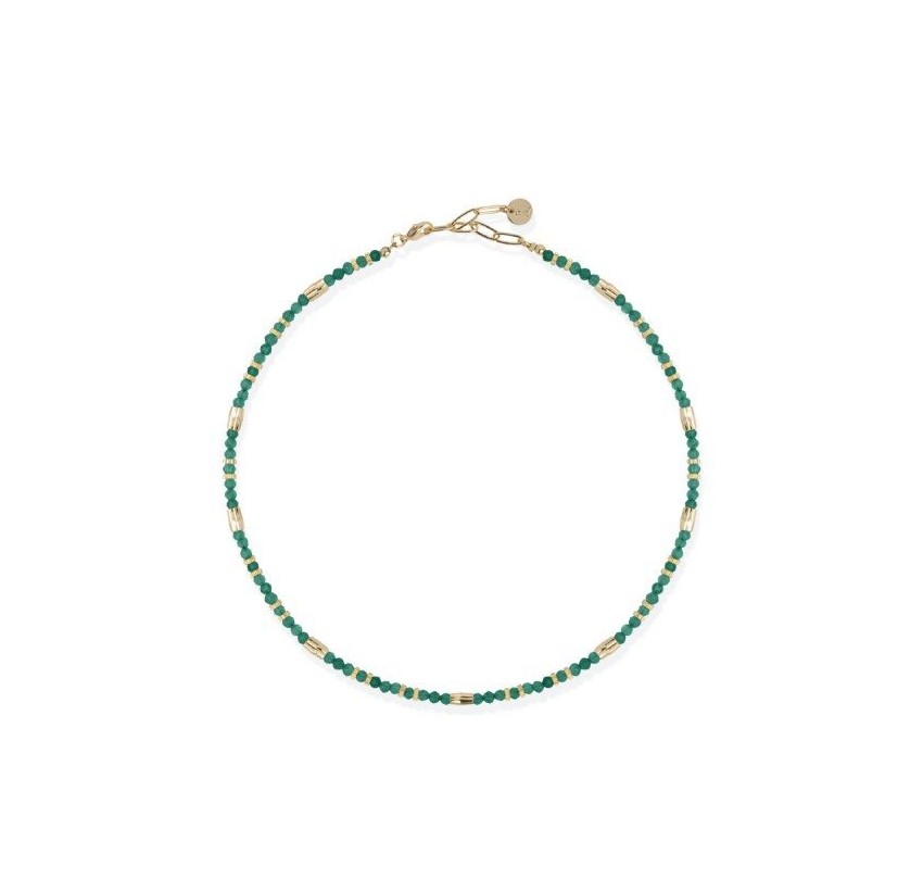 COLLAR ACERO DORADO Y VERDE LIUJO