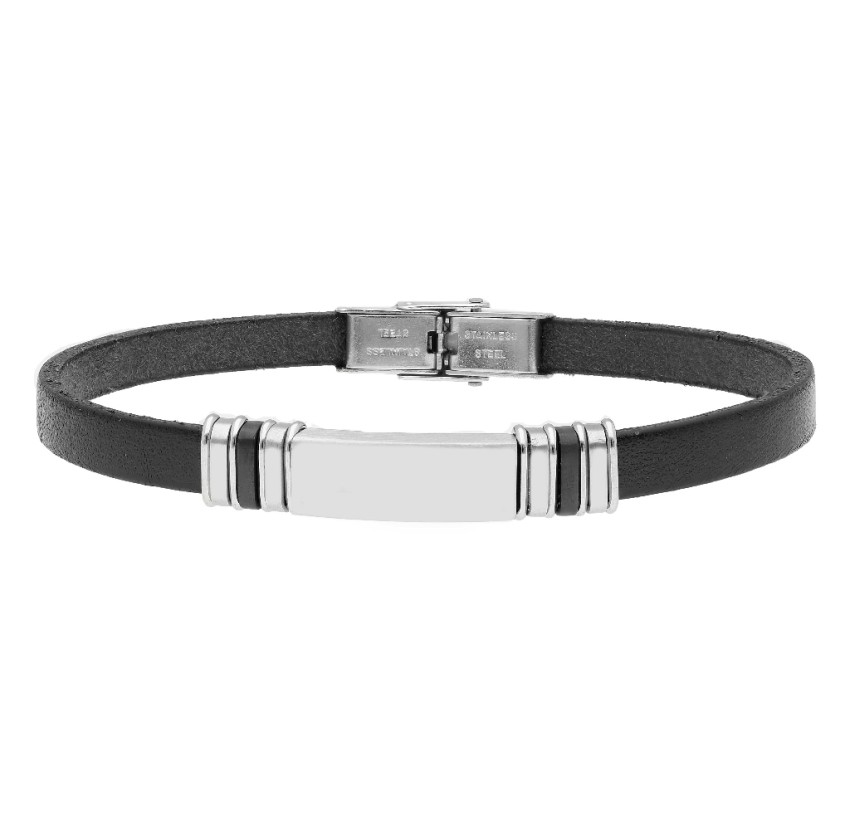 PULSERA PLACA ACERO Y PIEL