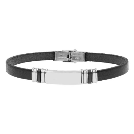 PULSERA PLACA ACERO Y PIEL
