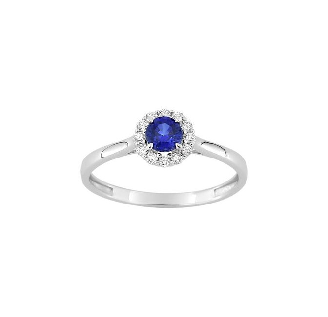 ANILLO ORO BLANCO 9 K ZAFIRO SYNT DIAMANTES SYNT 0.13K