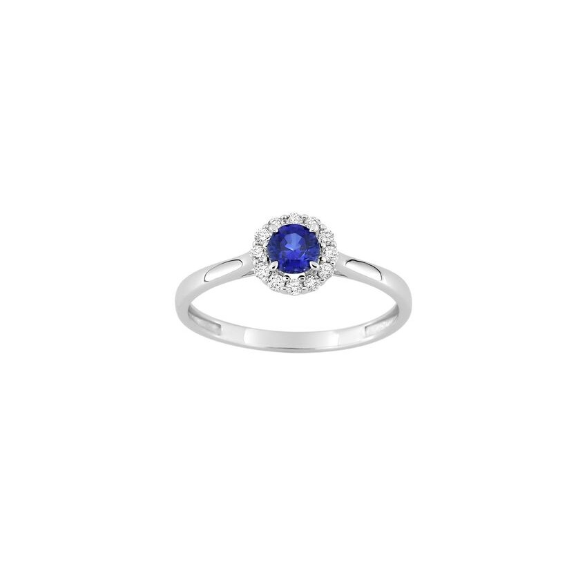 ANILLO ORO BLANCO 9 K ZAFIRO SYNT DIAMANTES SYNT 0.13K